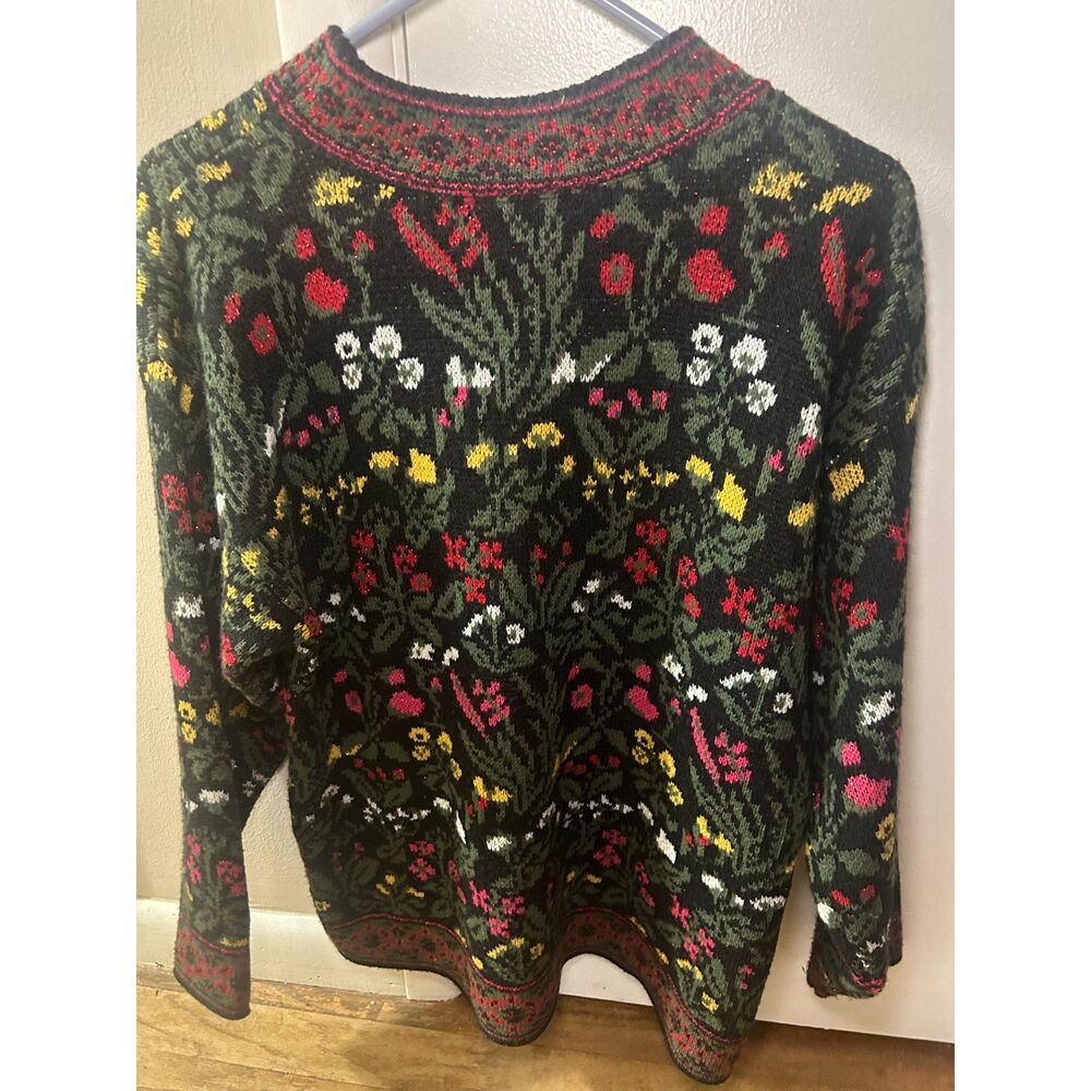 Vintage Floral Knit Sweater Metallic Lurex Sparkle Whimsigoth Grandmacore XS - Picture 2 of 4